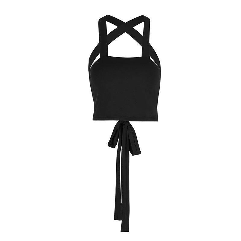 Damer moteriktig Crop-Top med raffinert krysstrådesign og leken bindebelte Skjora