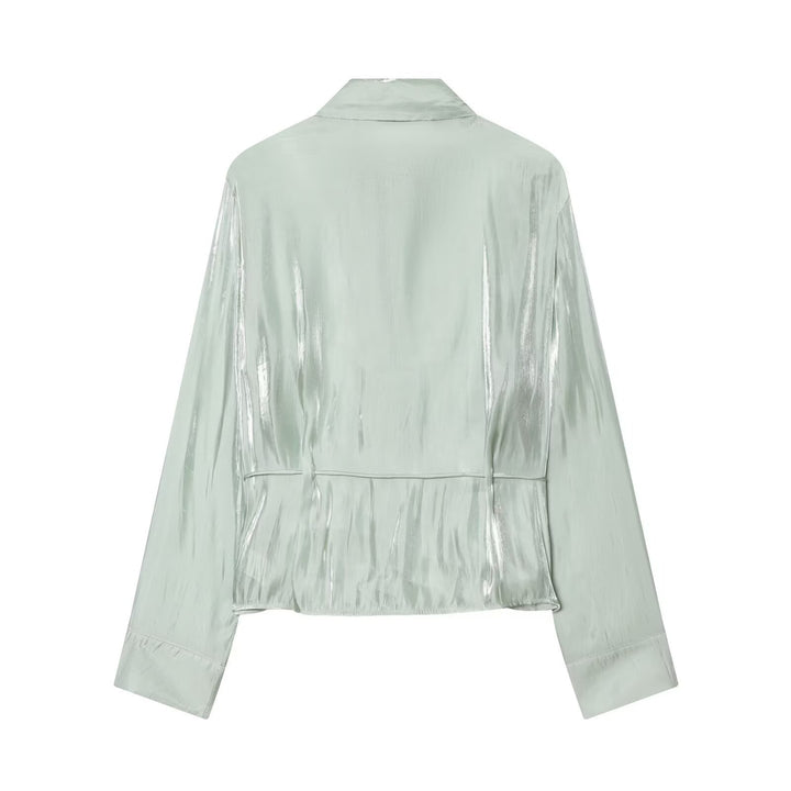Damer glitrende bluse med justerbar midje og elegant krage Skjora