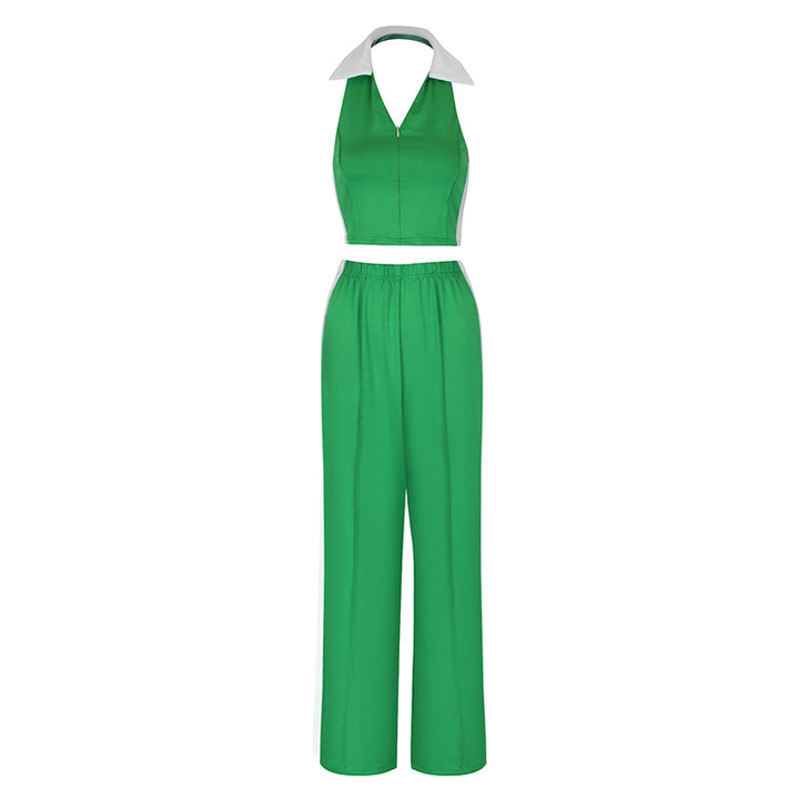 Dame To-delt sett med cropped topp og vide bukser Skjora