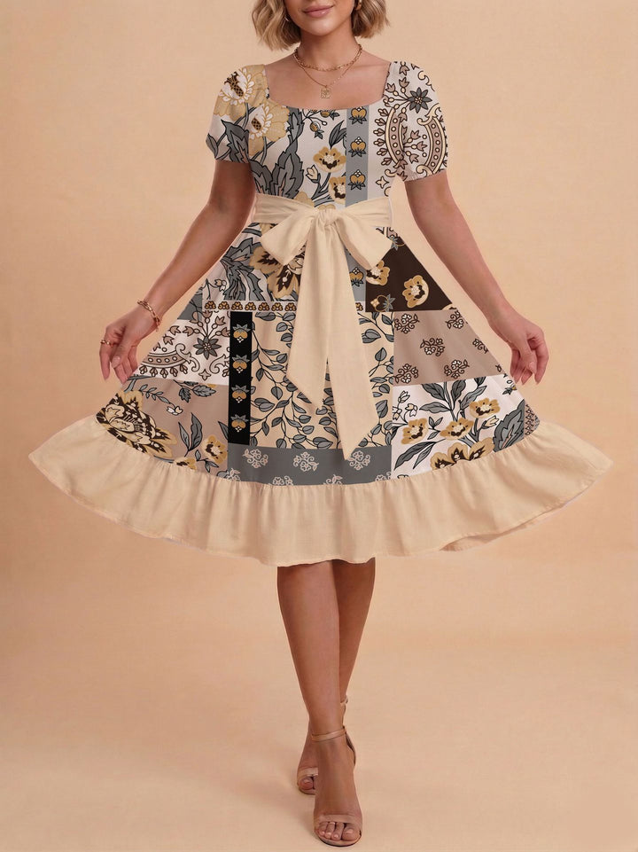 Damen Midikleid mit verspieltem Druck und tailliertem Schnitt Skjora