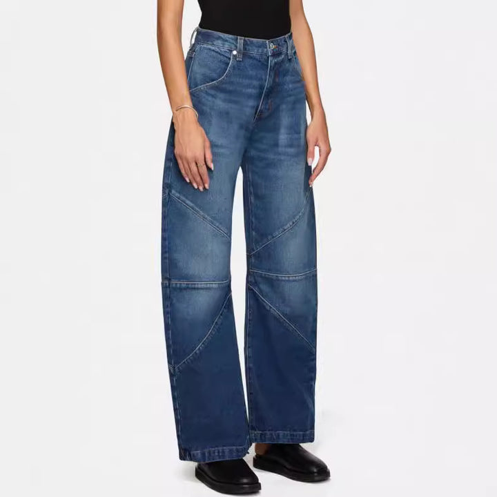 Damer brede jeans med unikt sømdesign i den trendy stilen Skjora