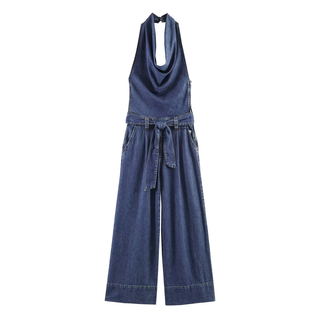Dame jumpsuit med halvhals og bred ben Skjora