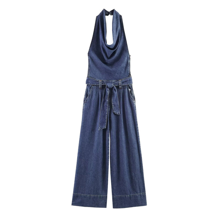 Dame jumpsuit med halvhals og bred ben Skjora