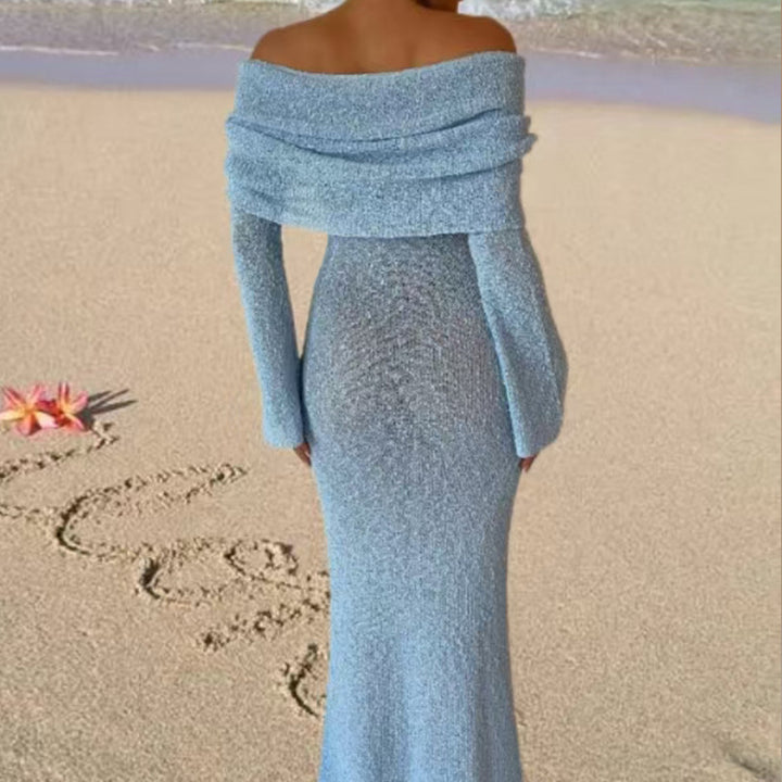 Damen Off-Shoulder Maxikleid mit langem Arm und elegantem Stoff Skjora