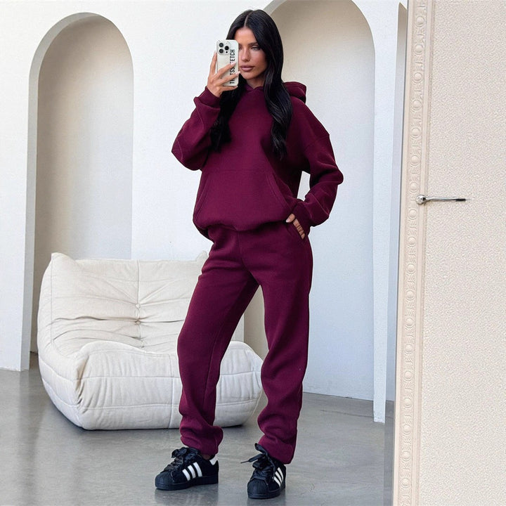 Kvinnors stiliga och bekväma hoodie-set med elastiska manschetter och dragsko Skjora