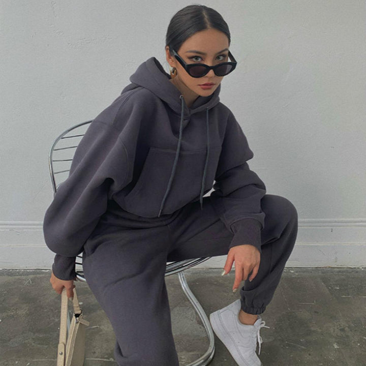 Damer koselig fleece jumpsuit med oversized hette og elastisk midje Skjora