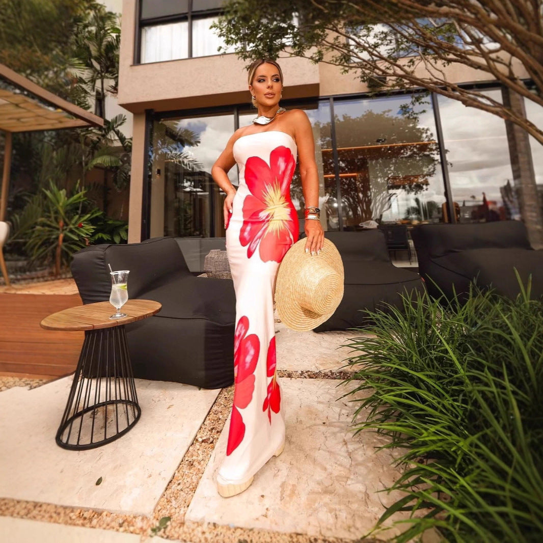 Damer off-shoulder maxi-kjole med blomsterdesign og flytende snitt Skjora