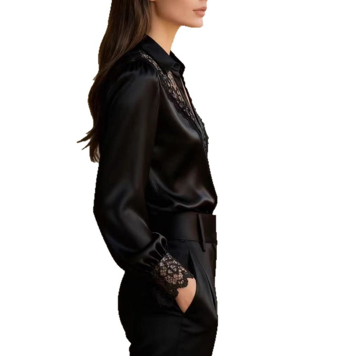 Dame elegant bluse med romantiske spissdetaljer Skjora