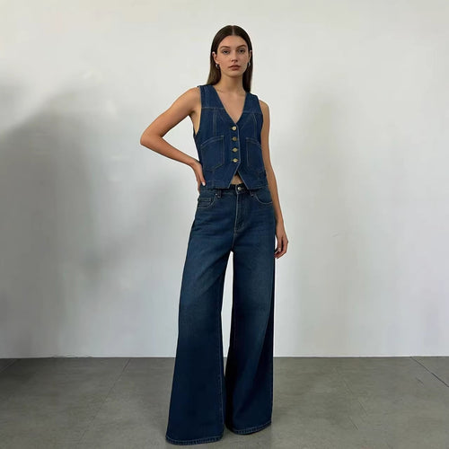 Damer casual denim vest med knappdetaljer og påsydde lommer Skjora