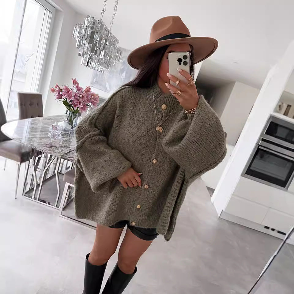 Kvinnenes koselige oversized strikkegenser med moderne snitt og voluminøse ermer Skjora