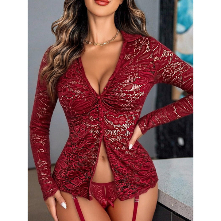 Dame Transparent spissbluse med knappeutklipp og lange ermer Skjora