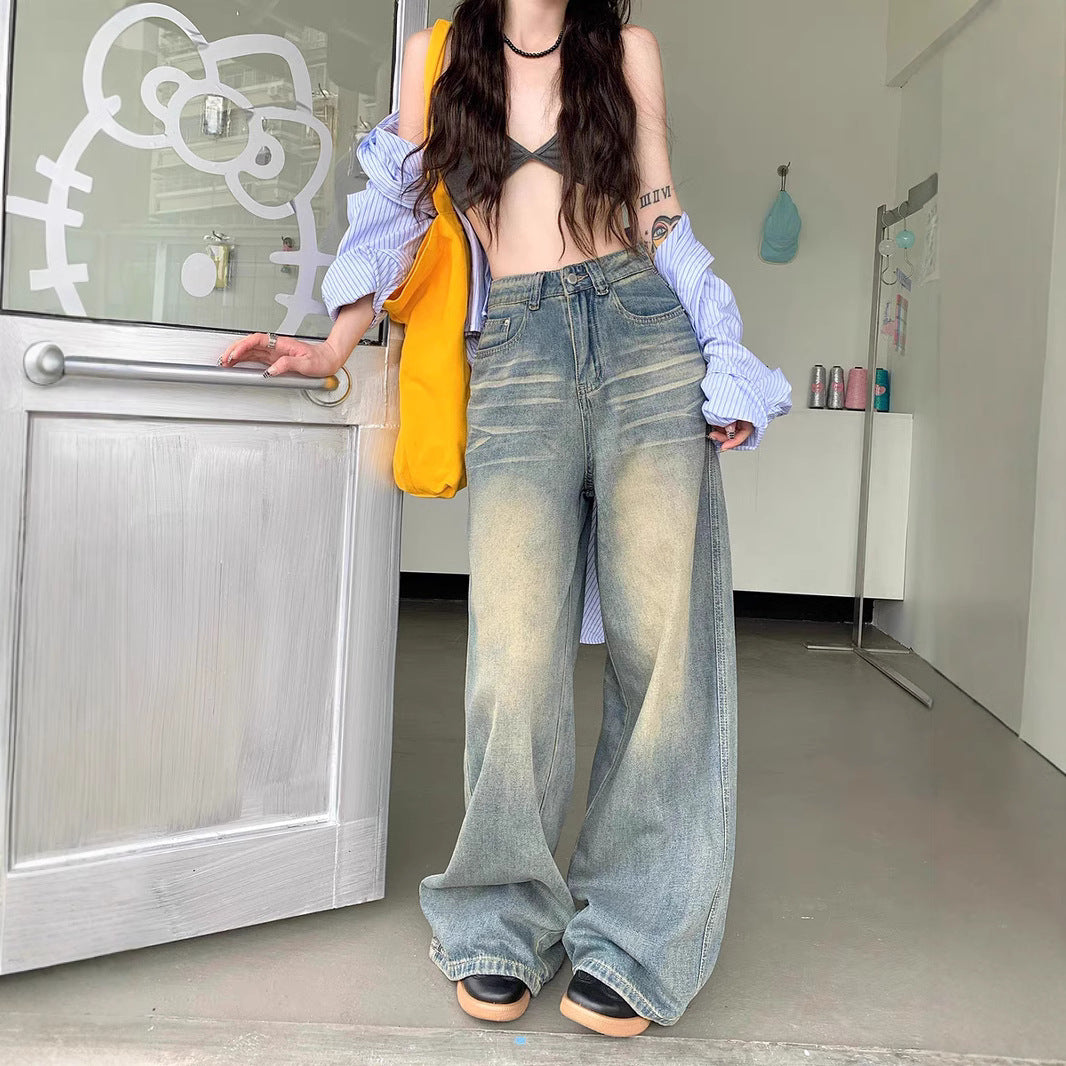 Kvinners løs passform jeans med vintageeffekter Skjora