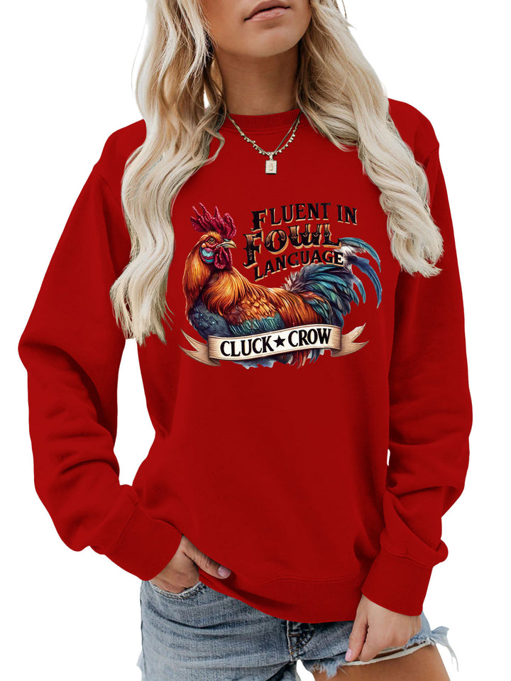 Dame sweatshirt med humoristisk kyllingmotiv og behagelig passform Skjora
