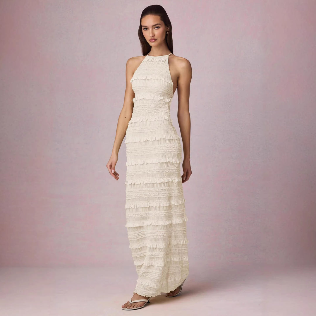 Damer Maxi Kjole med frynset design og elegant halterneck Skjora