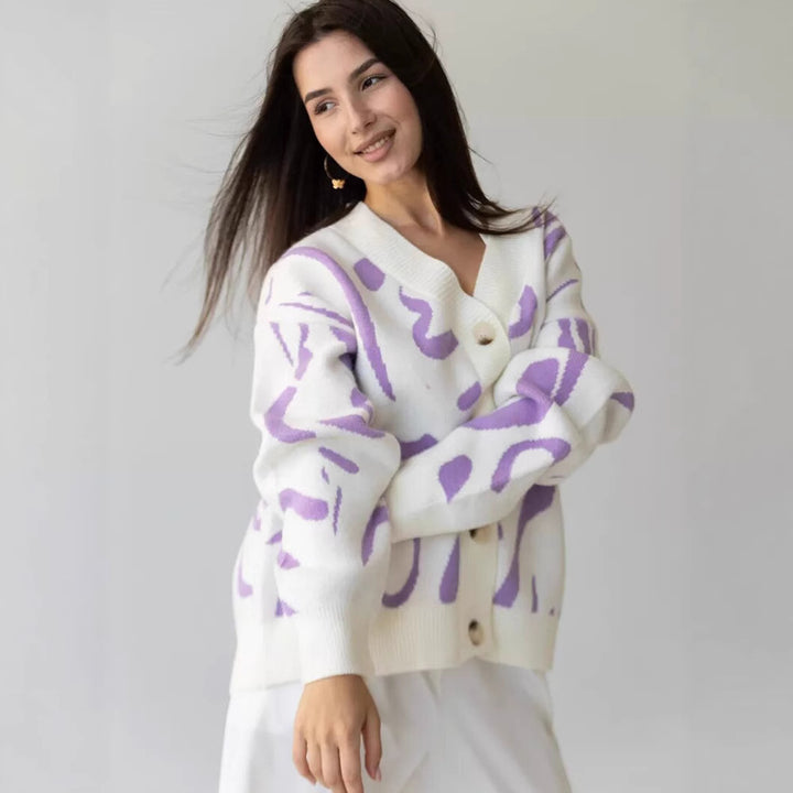 Damer Cozy Knit Cardigan med Unikt Mønster Skjora