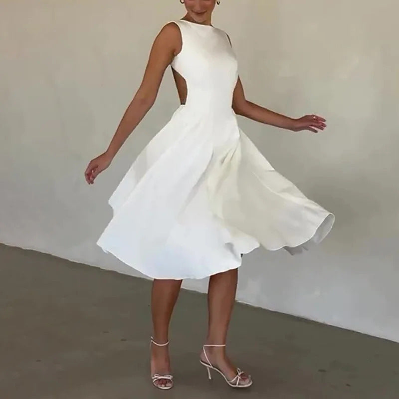 Damer Elegant Midi-Kjole med tilpasset overdel og svingende skjørt Skjora