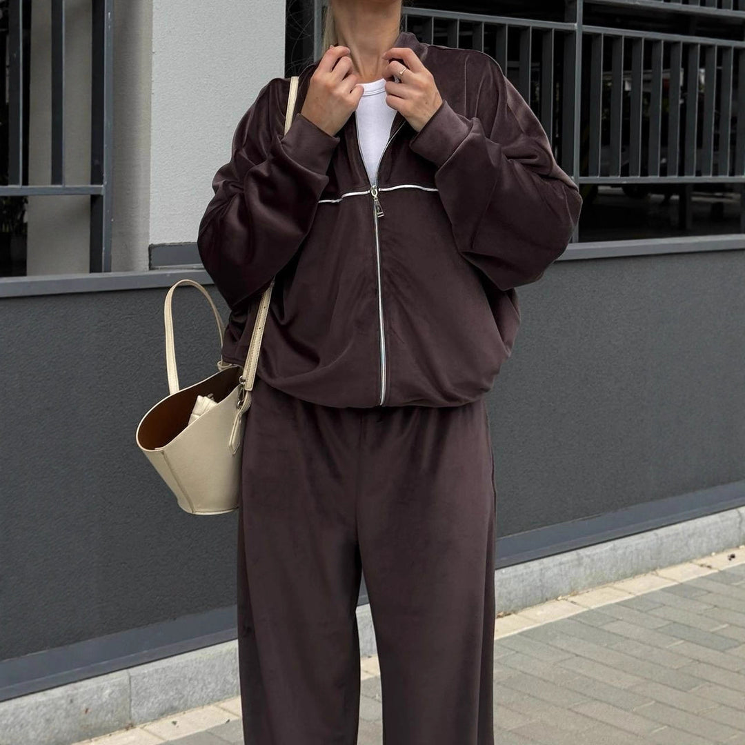 Dame sporty fløyels loungewear-dress med løs passform og elastisk linning Skjora