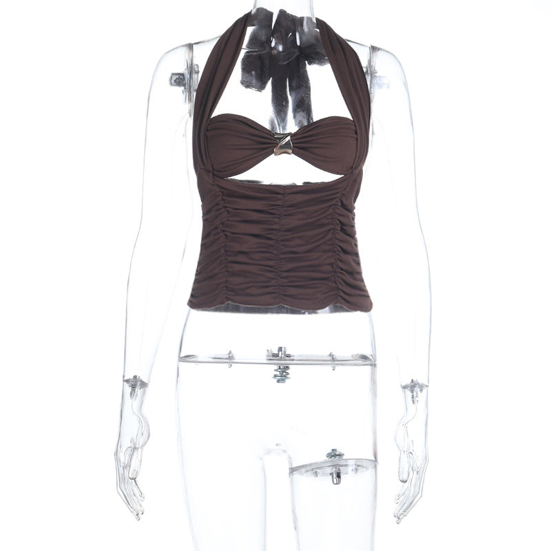 Dame trendy Tankini-overdel med avslappet rynking og halterneck Skjora
