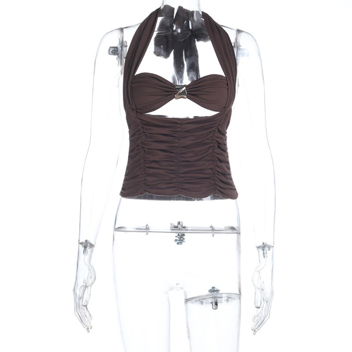 Dame trendy Tankini-overdel med avslappet rynking og halterneck Skjora