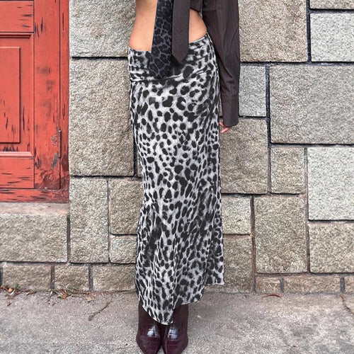 Dame Maxi-skjørt med elegant leopardmønster og høy splitt Skjora