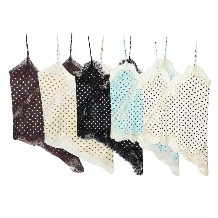 Dame-spets-camisole med asymmetrisk snitt og elegante punkter Skjora