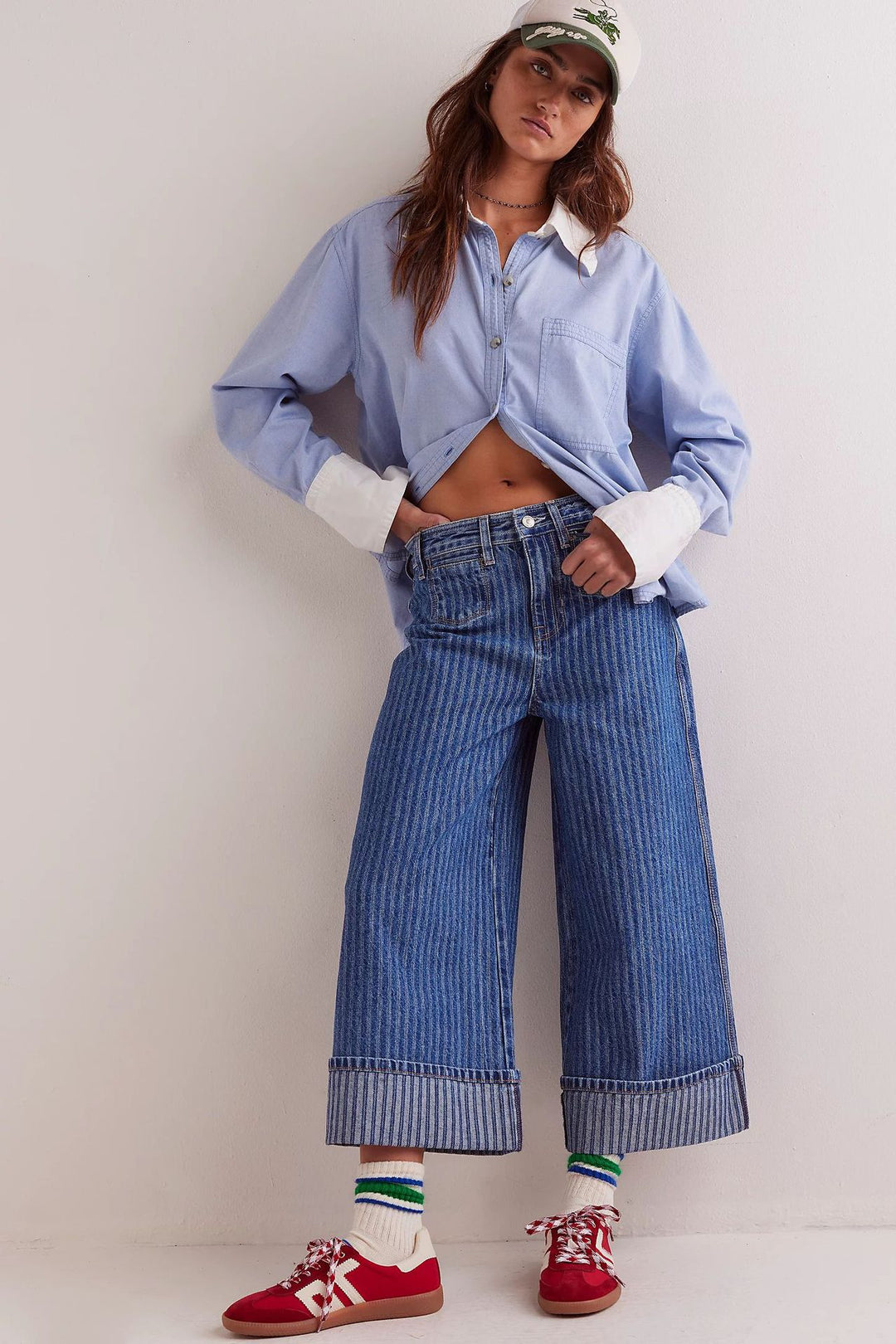 Damer Elegante vidt skårne jeans med påsydd striper Skjora