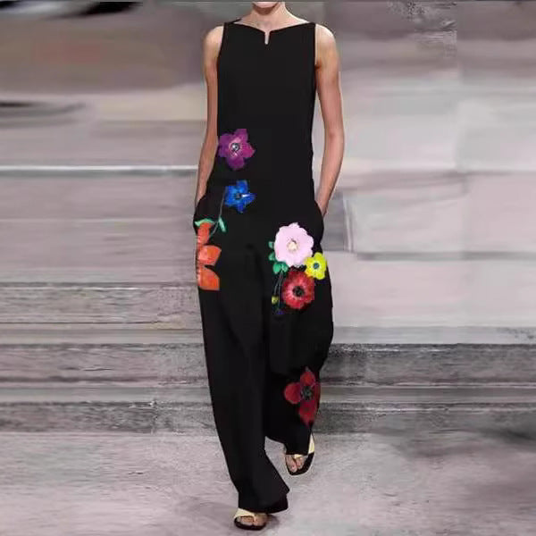 Damen Trendy Jumpsuit med blomstermotiv og praktiske lommer Skjora
