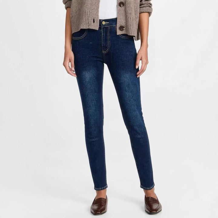 Dame Skinny Jeans i moderne Used-Look med høy midje og elastisk stretch Skjora