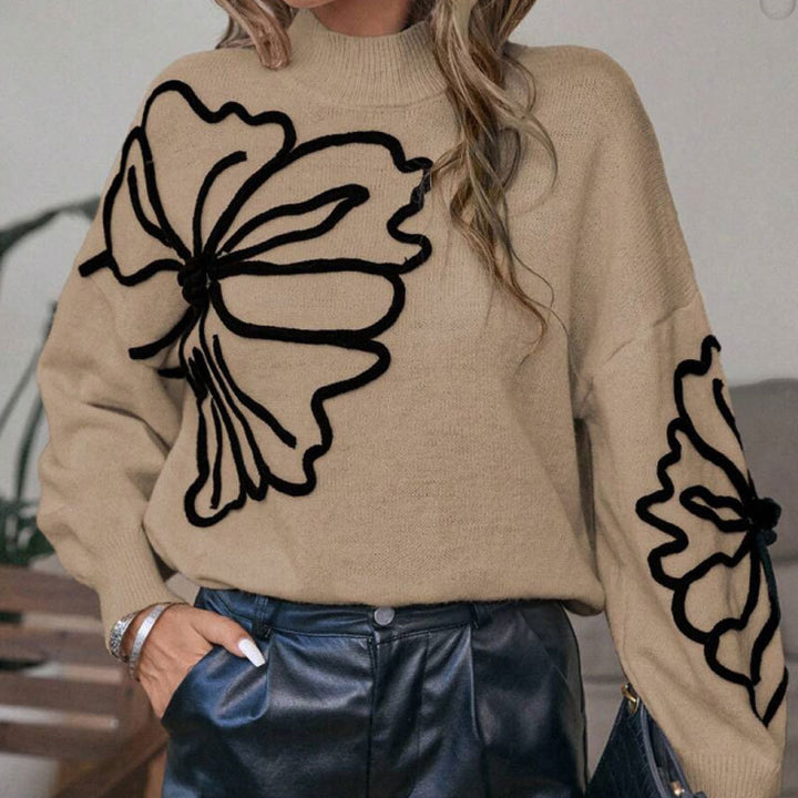 Kvinne strikkegenser med blomster 3D-design Skjora