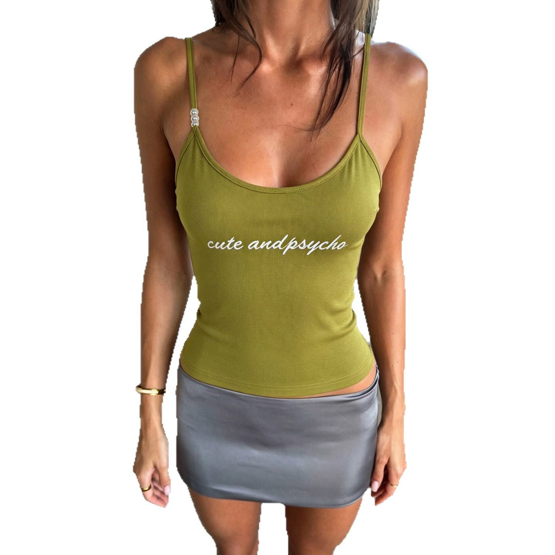 Damer avslappet spaghetti-stroppe topp med tekst Skjora