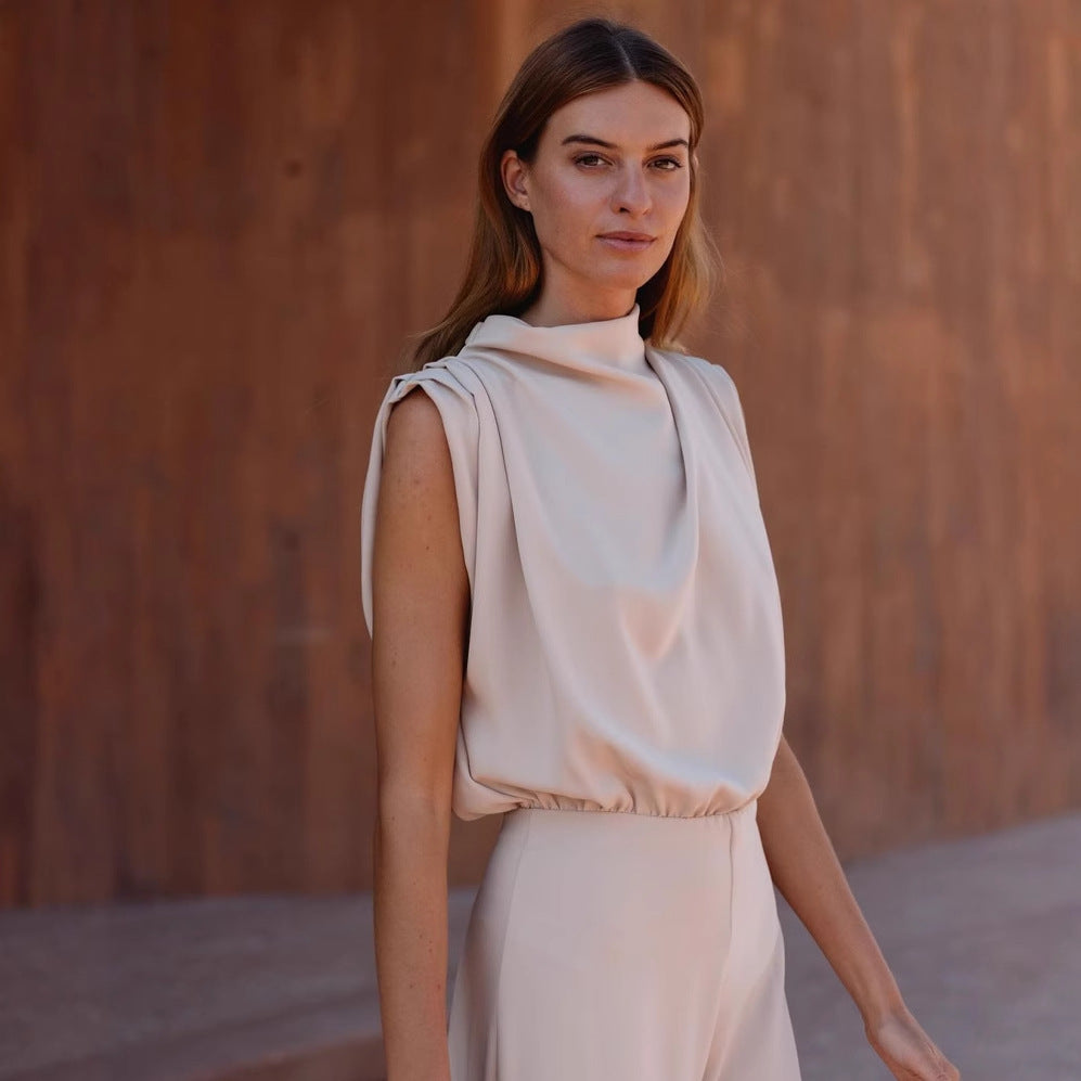 Damer Elegant Jumpsuit med høy hals og vide ben Skjora