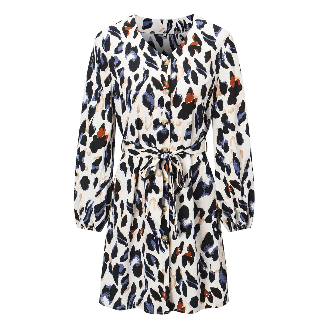 Dame skjortekjole med dyremønster og innsnørt belte Skjora