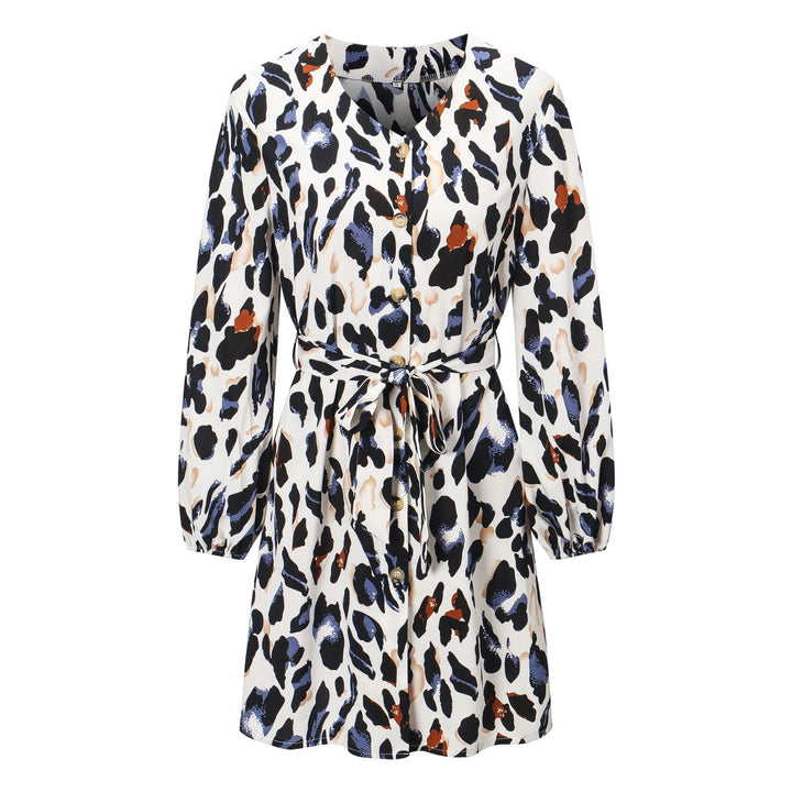 Dame blusekjole med dyreprint og tilpasset belte Skjora
