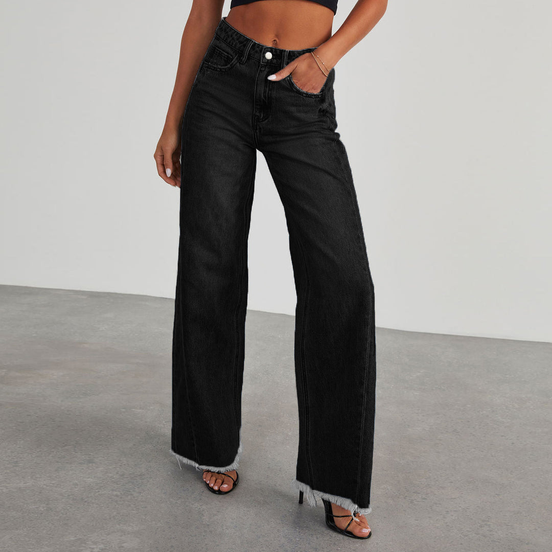 Damer Høyhåndet Mom Jeans i Klassisk Snitt med Frayed Hem Skjora