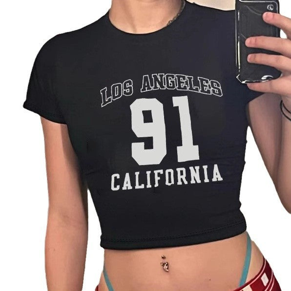 Dame Crop-T-skjorte med sportslig Los Angeles-design Skjora
