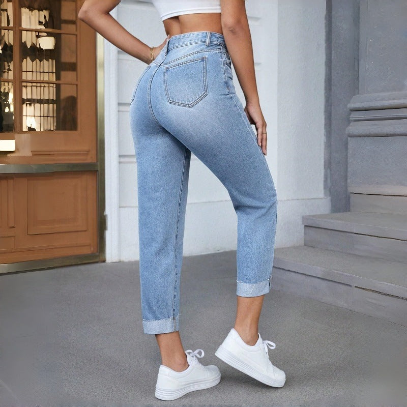 Damer høyhælte jeans med frynsete kant Skjora