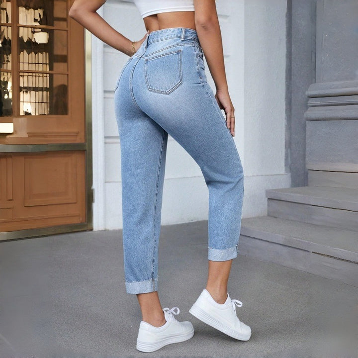 Damer høyhælte jeans med frynsete kant Skjora