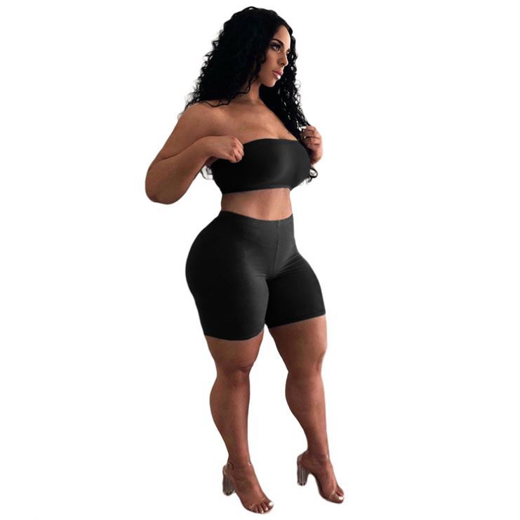 Kvinne Crop Top og Shorts Sett med Elastisk Liv og Figur Formende Snitt Skjora