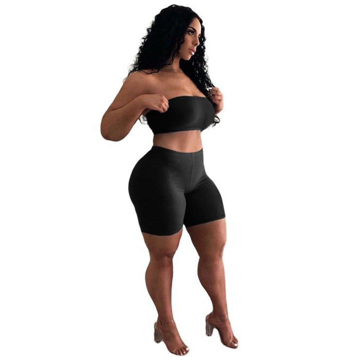 Kvinne Crop Top og Shorts Sett med Elastisk Liv og Figur Formende Snitt Skjora