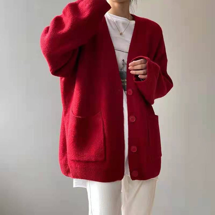 Dame cardigan med V-hals og praktiske lommer Skjora 1771687738