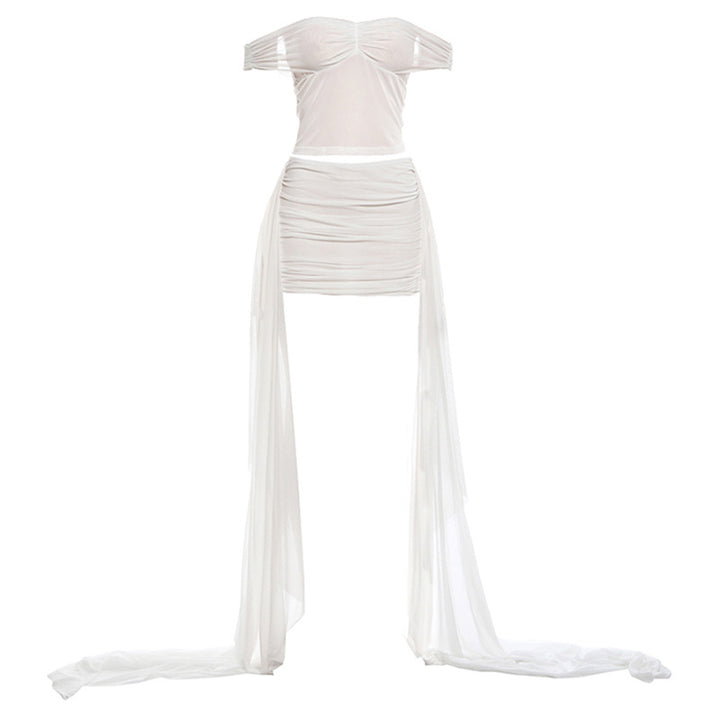 Dame Off-Shoulder Minikjole med flytende chiffon og rynking Skjora
