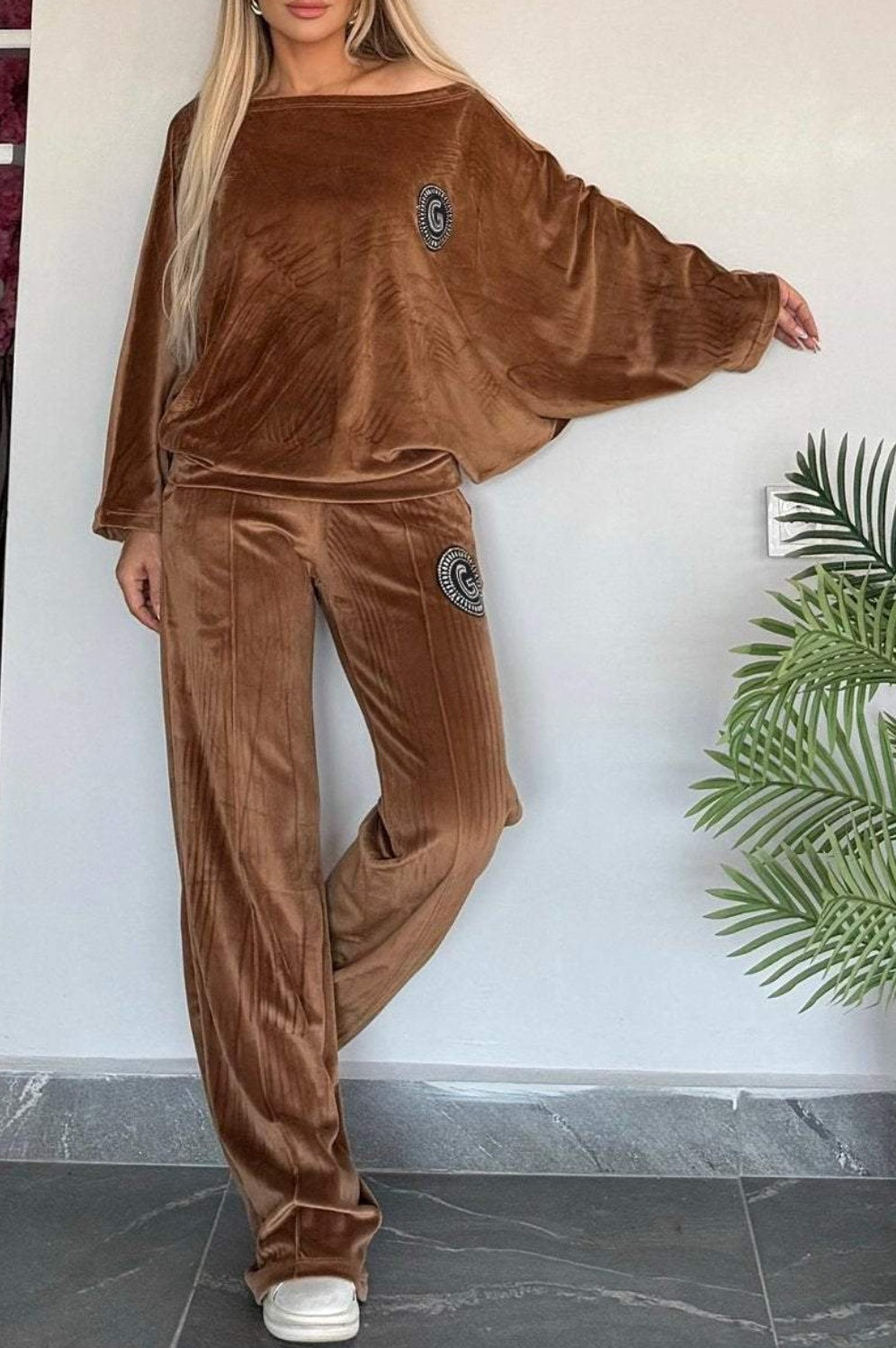 Dame Casual Velvet Loungewear Set med Myk Cut Skjora