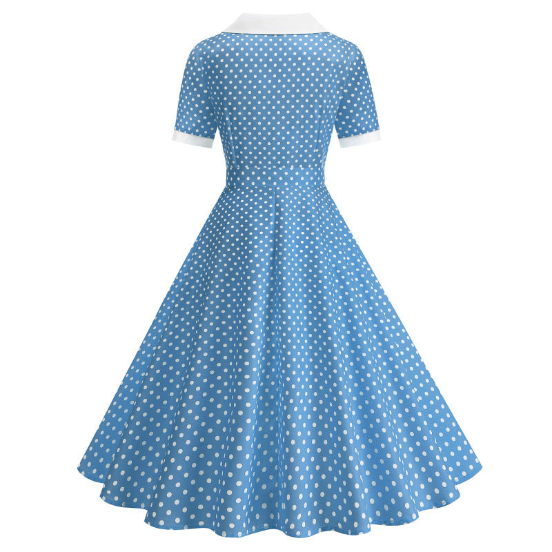 Dame Vintage Polka-Dot Kjole med knappdetaljer og svajende skjørt Skjora