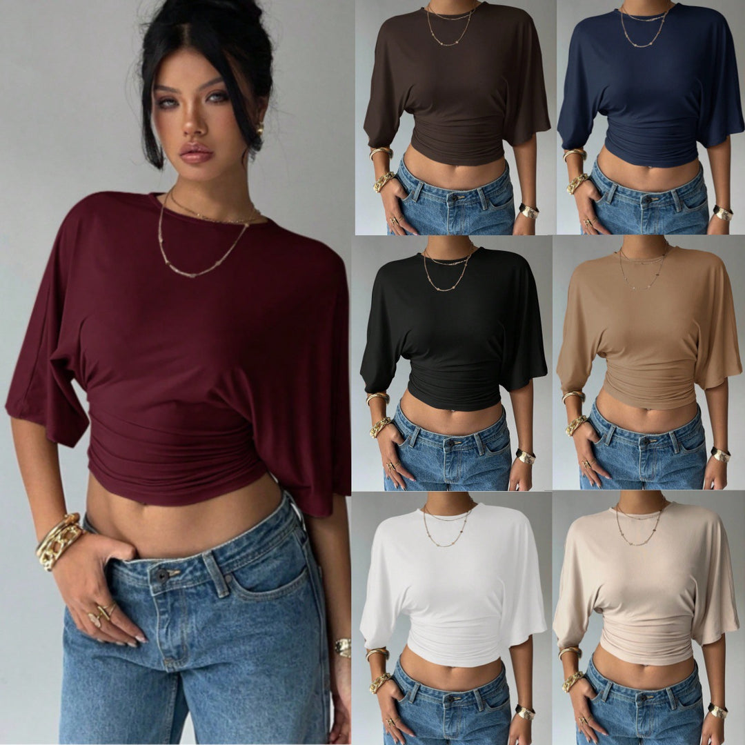 Dame Korteermet Crop-Top Skjora