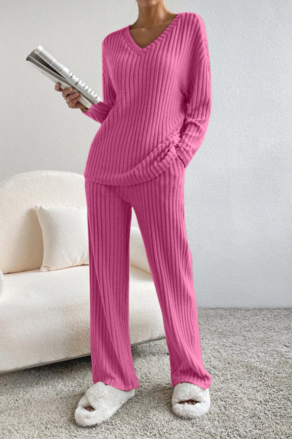 Kvinnenes avslappede loungewear-sett med ribbet tekstur Skjora