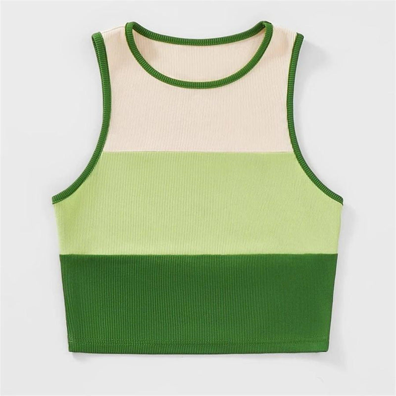 Dame sporty crop-top med ribbet design og flerfargede aksenter Skjora