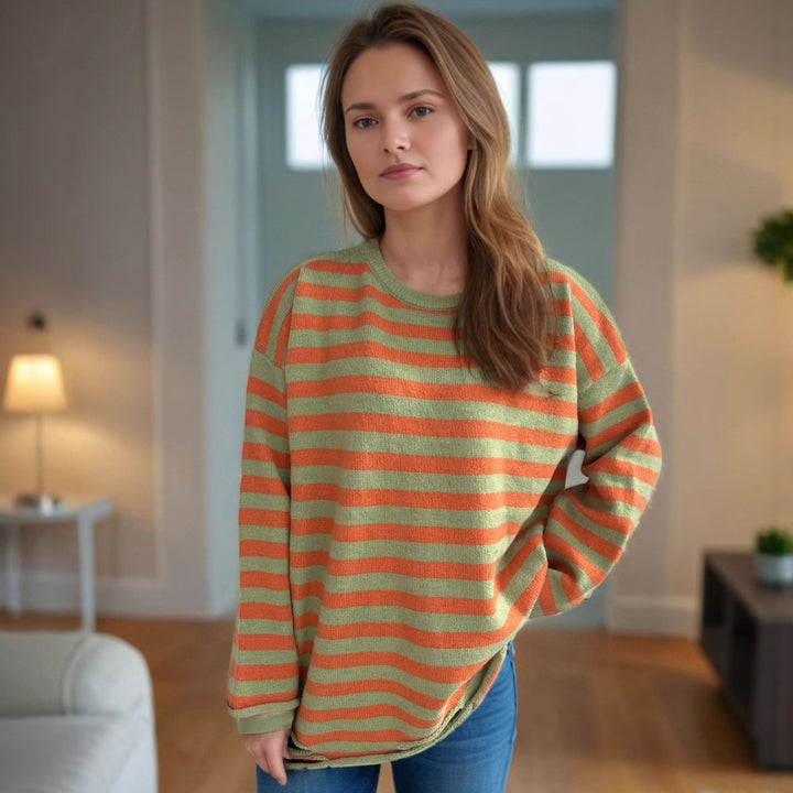 Dame strikket oversized genser med avslappet stripemønster Skjora