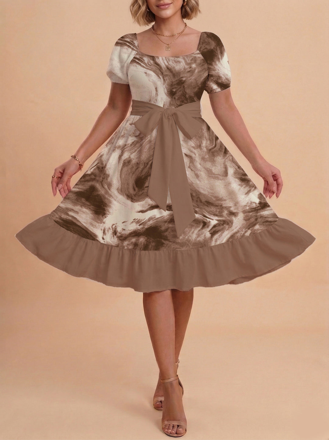 Damen schickes Glitzerkleid mit tailliertem Schnitt und Rüschensaum Skjora