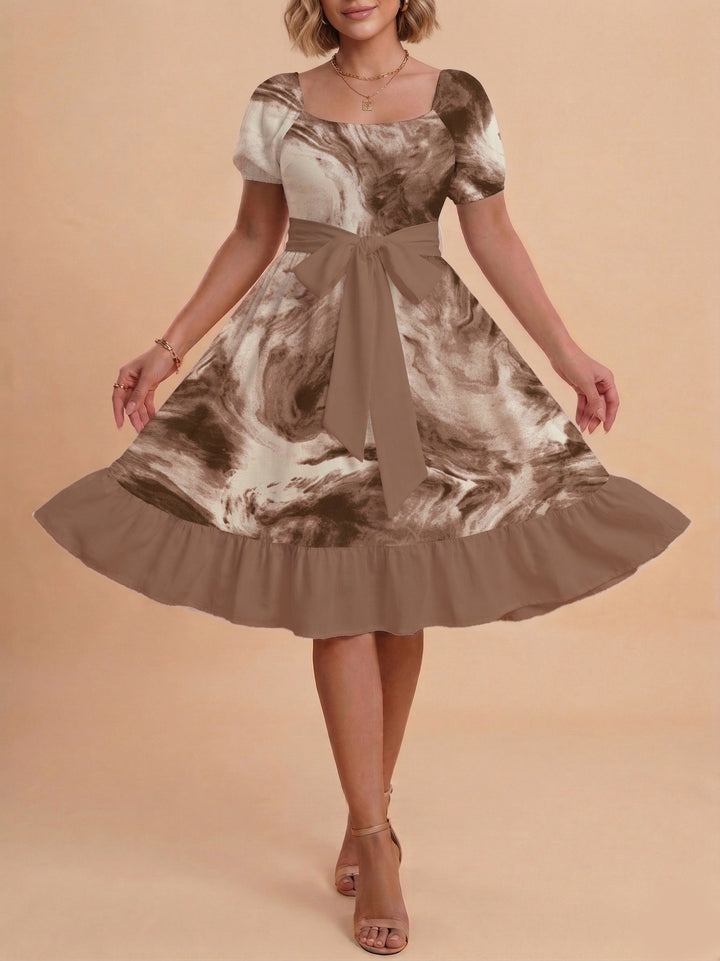 Damen schickes Glitzerkleid mit tailliertem Schnitt und Rüschensaum Skjora