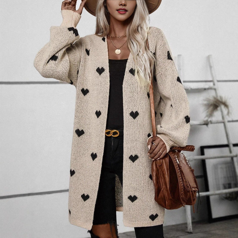 Dame cardigan med hjerte mønster og avslappet passform Skjora